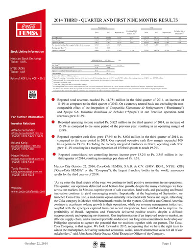 Thumbnail Coca-Cola FEMSA Quarterly Report 2014-q3