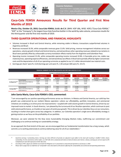 Thumbnail Coca-Cola FEMSA Quarterly Report 2019-q3