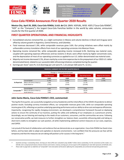 Thumbnail Coca-Cola FEMSA Quarterly Report 2020-q1