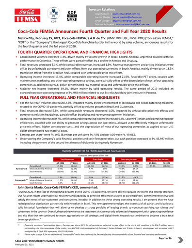 Thumbnail Coca-Cola FEMSA Quarterly Report 2020-q4