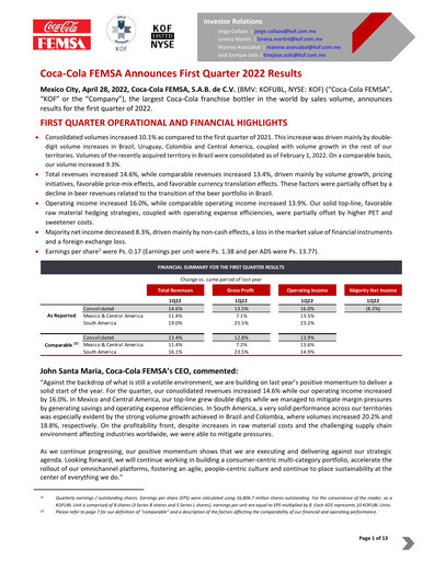 Thumbnail Coca-Cola FEMSA Quarterly Report 2022-q1