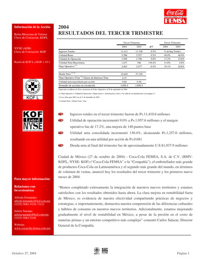 Thumbnail Coca-Cola FEMSA Quarterly Report 2004-q3