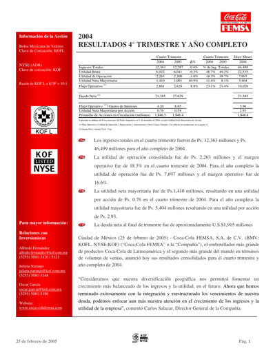 Thumbnail Coca-Cola FEMSA Quarterly Report 2004-q4