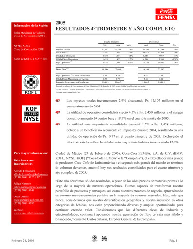 Thumbnail Coca-Cola FEMSA Quarterly Report 2005-q4