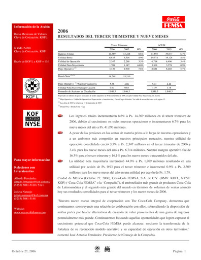 Thumbnail Coca-Cola FEMSA Quarterly Report 2006-q3