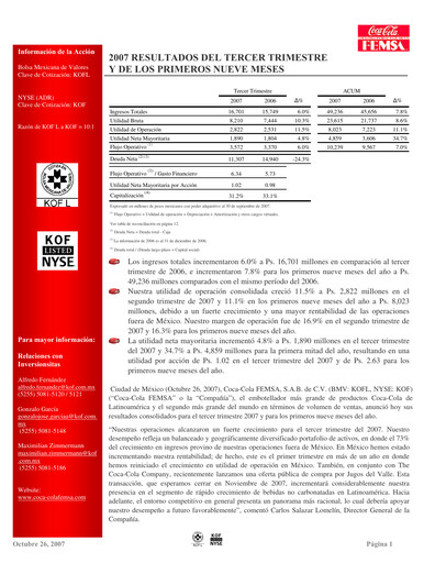 Thumbnail Coca-Cola FEMSA Quarterly Report 2007-q3