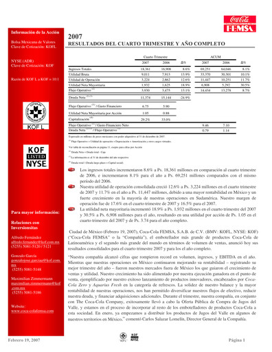 Thumbnail Coca-Cola FEMSA Quarterly Report 2007-q4
