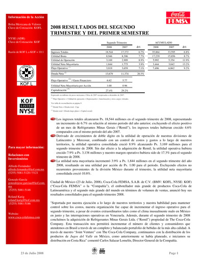 Thumbnail Coca-Cola FEMSA Quarterly Report 2008-q2