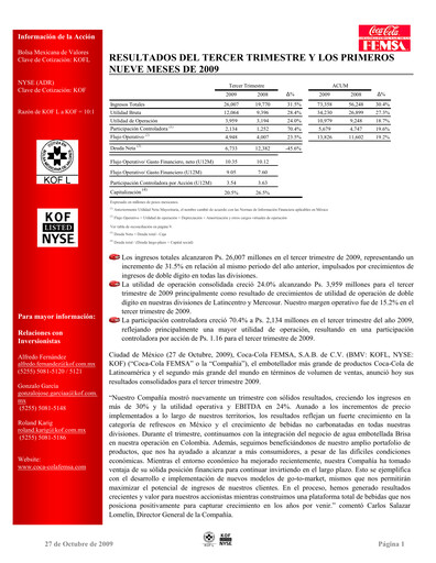 Thumbnail Coca-Cola FEMSA Quarterly Report 2009-q3