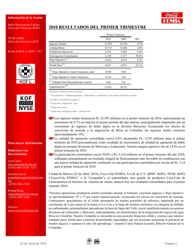 Thumbnail Coca-Cola FEMSA Quarterly Report 2010-q1