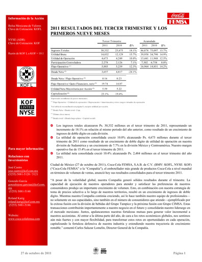 Thumbnail Coca-Cola FEMSA Quarterly Report 2011-q3