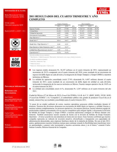 Thumbnail Coca-Cola FEMSA Quarterly Report 2011-q4
