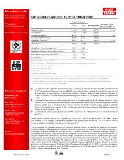Thumbnail Coca-Cola FEMSA Quarterly Report 2012-q1