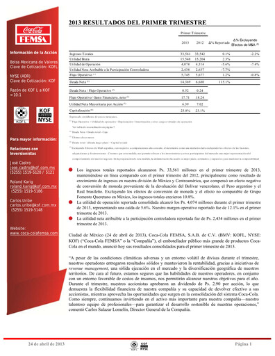 Thumbnail Coca-Cola FEMSA Quarterly Report 2013-q1