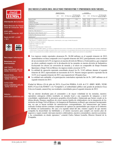 Thumbnail Coca-Cola FEMSA Quarterly Report 2013-q2
