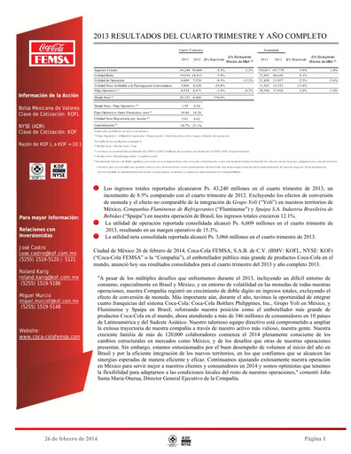 Thumbnail Coca-Cola FEMSA Quarterly Report 2013-q4