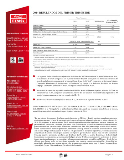 Thumbnail Coca-Cola FEMSA Quarterly Report 2014-q1