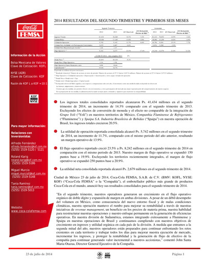 Thumbnail Coca-Cola FEMSA Quarterly Report 2014-q2
