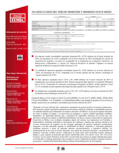 Thumbnail Coca-Cola FEMSA Quarterly Report 2014-q3