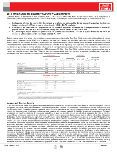Thumbnail Coca-Cola FEMSA Quarterly Report 2014-q4