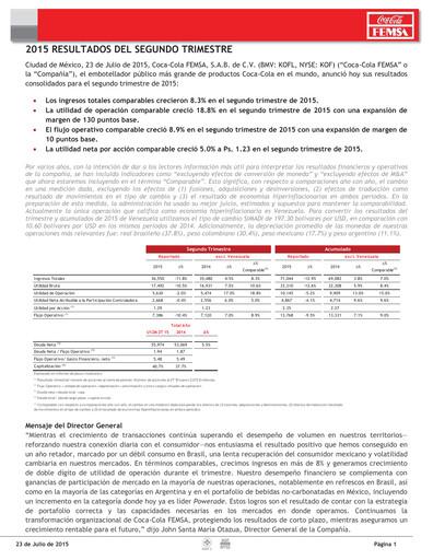 Thumbnail Coca-Cola FEMSA Quarterly Report 2015-q2