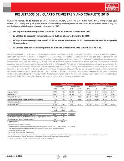Thumbnail Coca-Cola FEMSA Quarterly Report 2015-q4