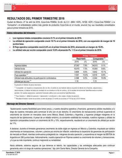 Thumbnail Coca-Cola FEMSA Quarterly Report 2016-q1