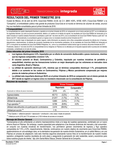Thumbnail Coca-Cola FEMSA Quarterly Report 2018-q1