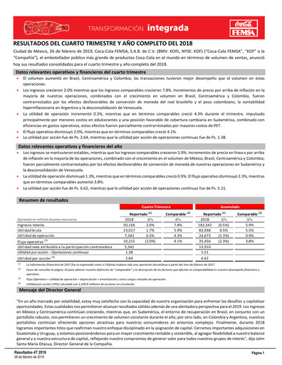 Thumbnail Coca-Cola FEMSA Quarterly Report 2018-q4