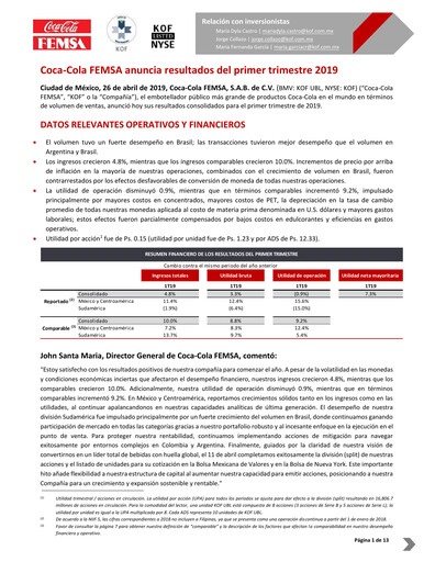 Thumbnail Coca-Cola FEMSA Quarterly Report 2019-q1