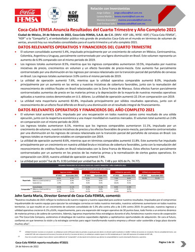 Thumbnail Coca-Cola FEMSA Quarterly Report 2021-q4