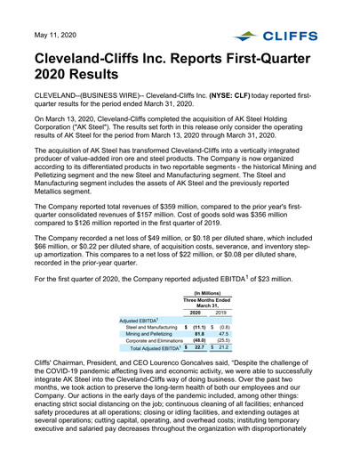 Vorschaubild Cleveland-Cliffs Quartalsbericht 2020-q1