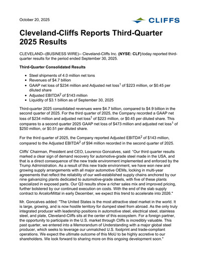 Vorschaubild Cleveland-Cliffs Quartalsbericht 2025-q3