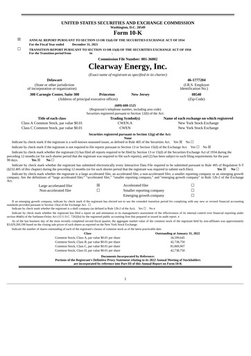 Vorschaubild Clearway Energy
 Jahresbericht 2021