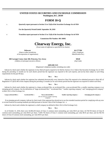 Miniature Clearway Energy
 Rapport trimestriel 2018-q3