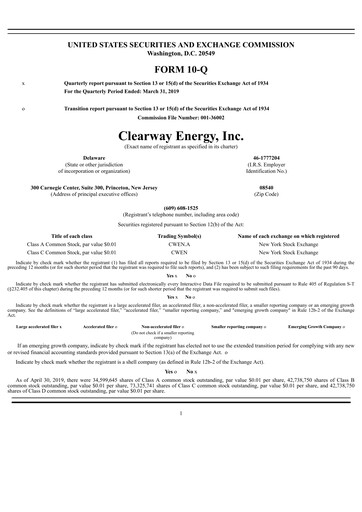 Miniature Clearway Energy
 Rapport trimestriel 2019-q1