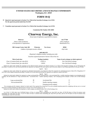 Miniature Clearway Energy
 Rapport trimestriel 2019-q2