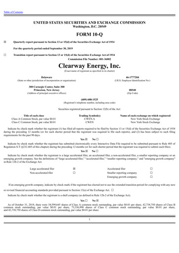 Miniature Clearway Energy
 Rapport trimestriel 2019-q3