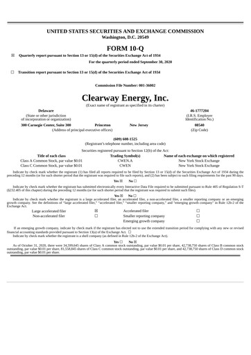 Miniature Clearway Energy
 Rapport trimestriel 2020-q3