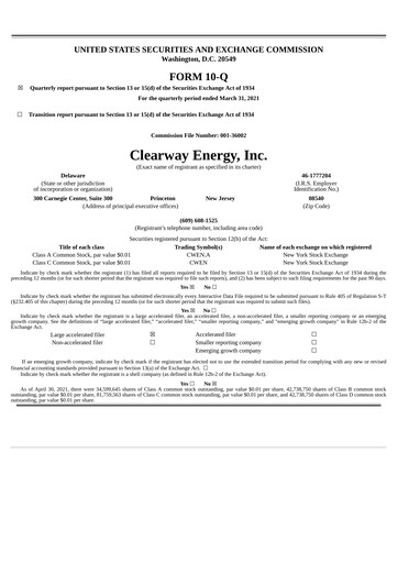 Miniature Clearway Energy
 Rapport trimestriel 2021-q1