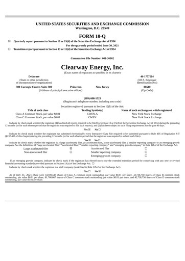 Miniature Clearway Energy
 Rapport trimestriel 2021-q2