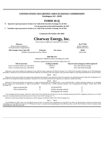 Miniature Clearway Energy
 Rapport trimestriel 2021-q3