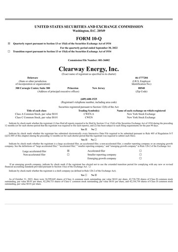 Miniature Clearway Energy
 Rapport trimestriel 2022-q3