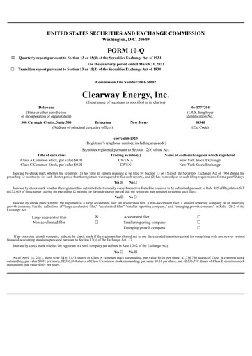 Miniature Clearway Energy
 Rapport trimestriel 2023-q1