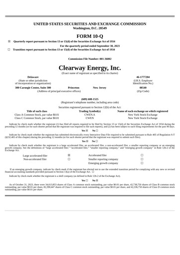 Miniature Clearway Energy
 Rapport trimestriel 2023-q3