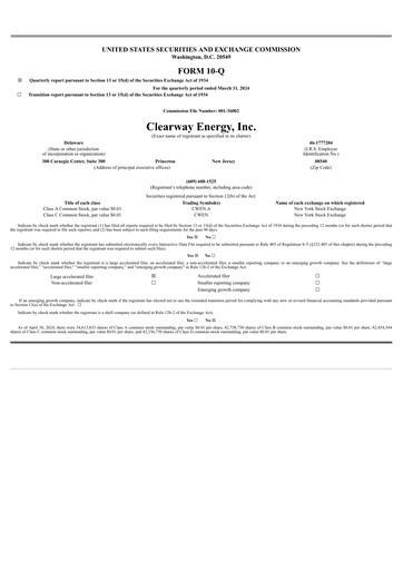 Miniature Clearway Energy
 Rapport trimestriel 2024-q1