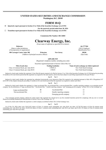 Miniature Clearway Energy
 Rapport trimestriel 2024-q2