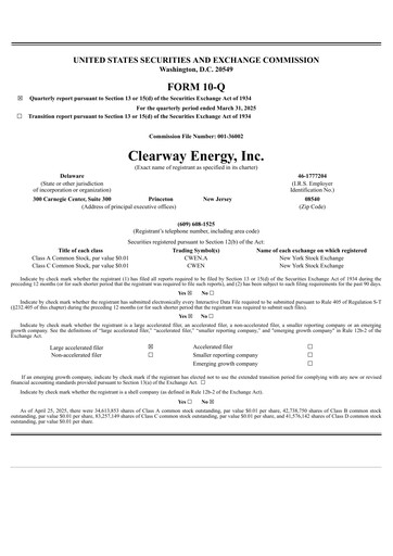Miniature Clearway Energy
 Rapport trimestriel 2025-q1