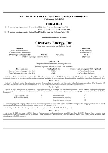 Miniature Clearway Energy
 Rapport trimestriel 2025-q2