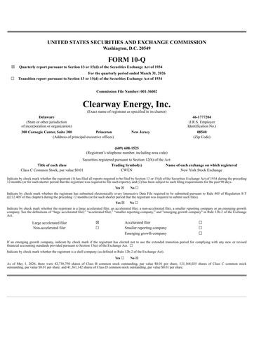 Miniature Clearway Energy
 Rapport trimestriel 2026-q1